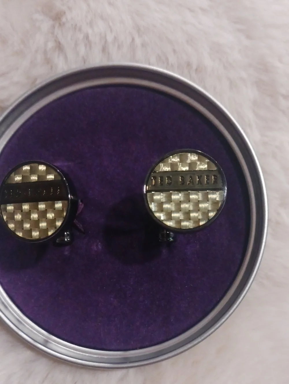 Ted Baker Textured Black Check Round Cufflinks